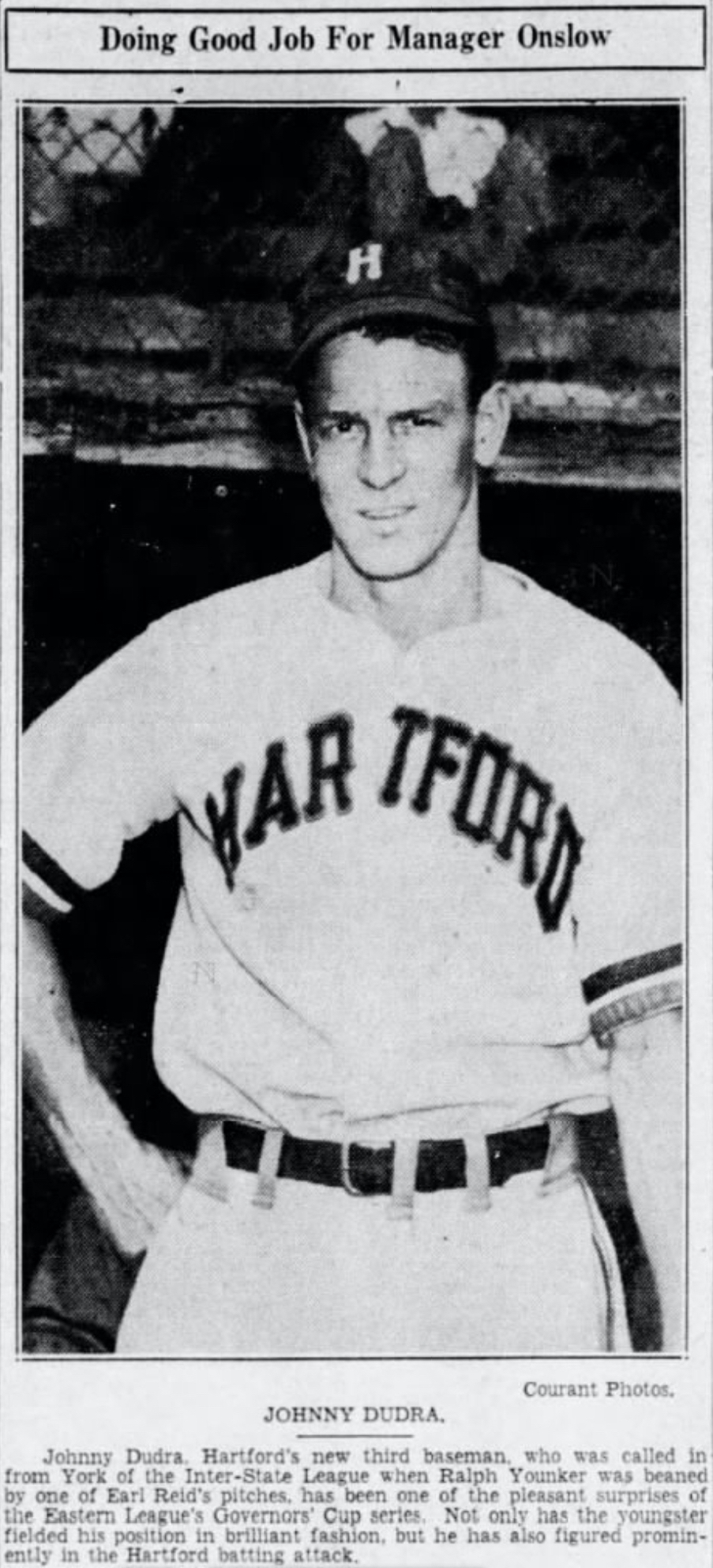 Johnny Dudra, Third Baseman, Hartford Bees, 1940.