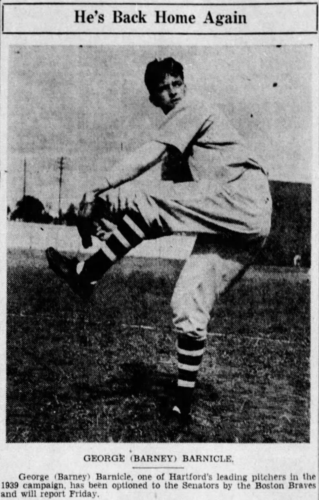 George Barnicle, Pitcher, Hartford Bees, 1941.