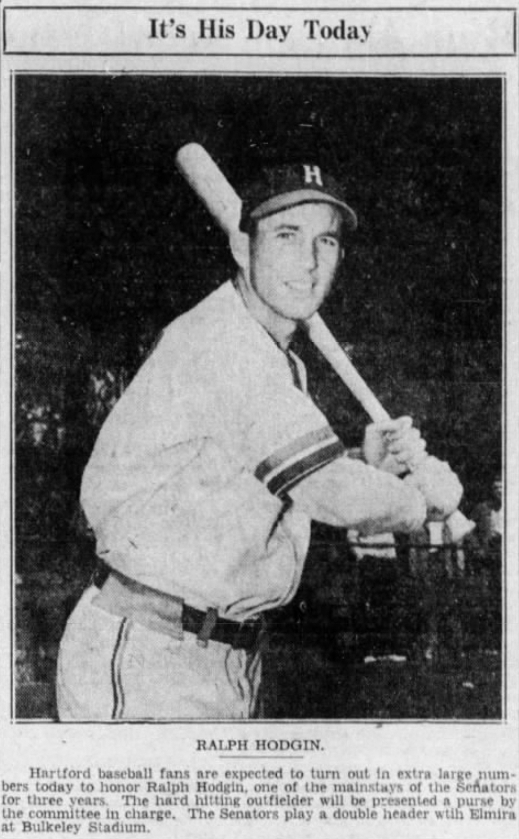 Ralph Hodgin, Outfielder, Hartford Bees, 1941.