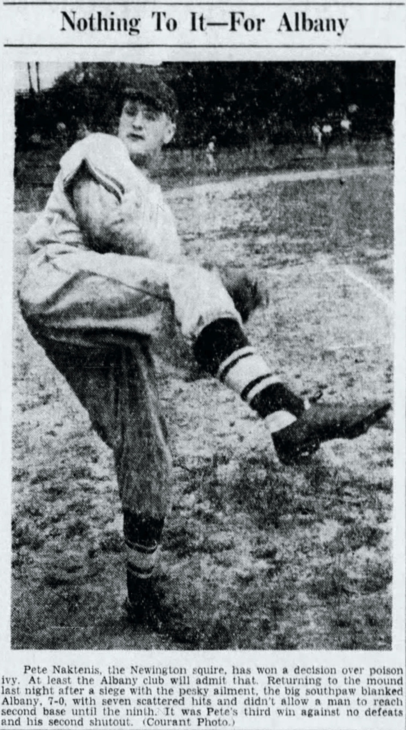 Pete Naktenis, Pitcher, Hartford Bees, 1943.