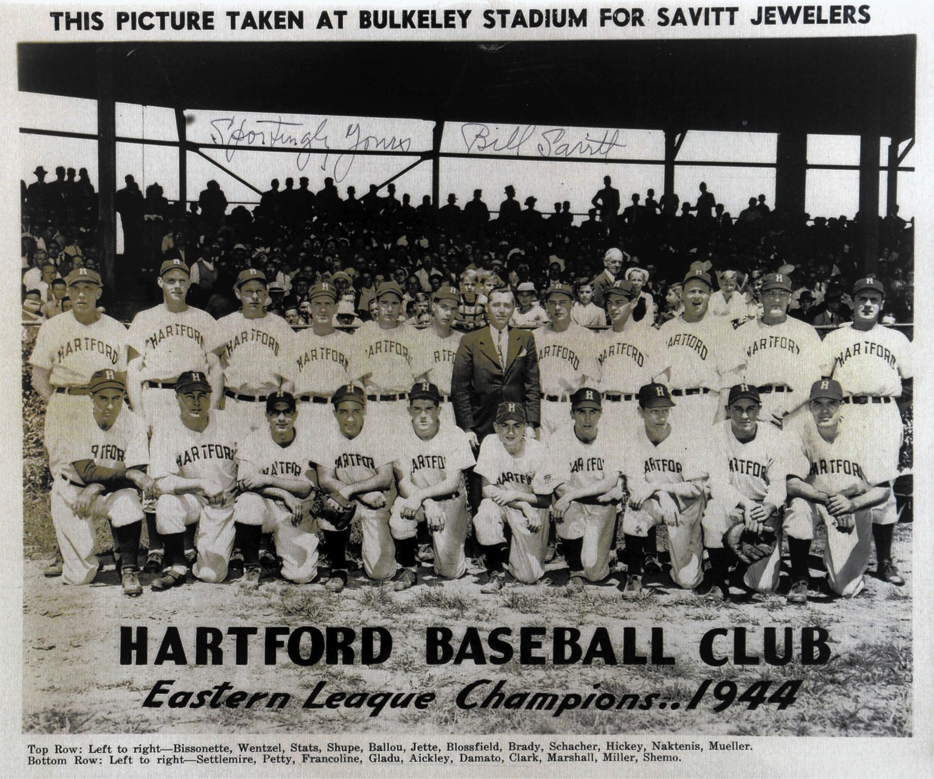 1944 Hartford Bees with Charlie Blossfield (standing, middle).