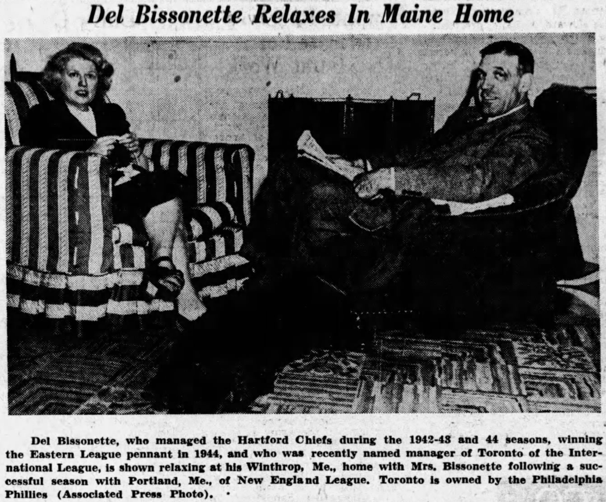 Del BIssonette, former Hartford Bees Manager, 1948.