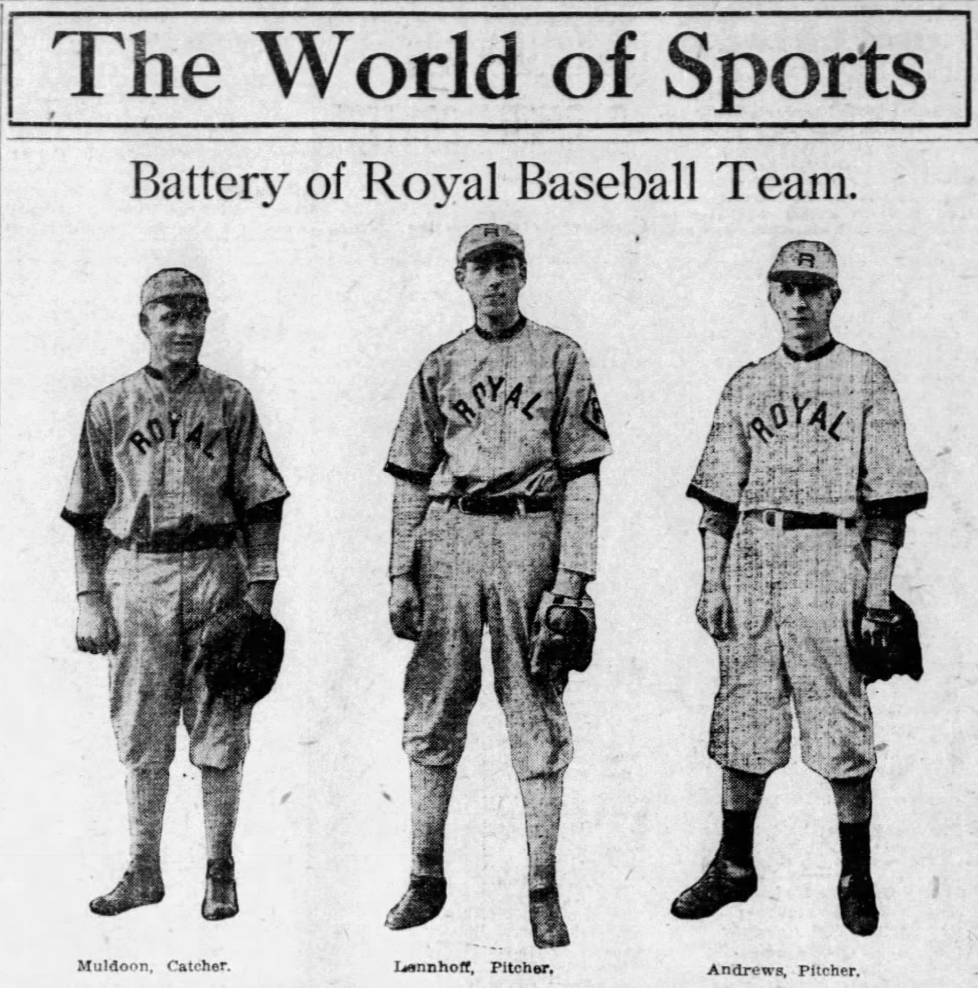 Battery of Royal Baseball Team, 1911.