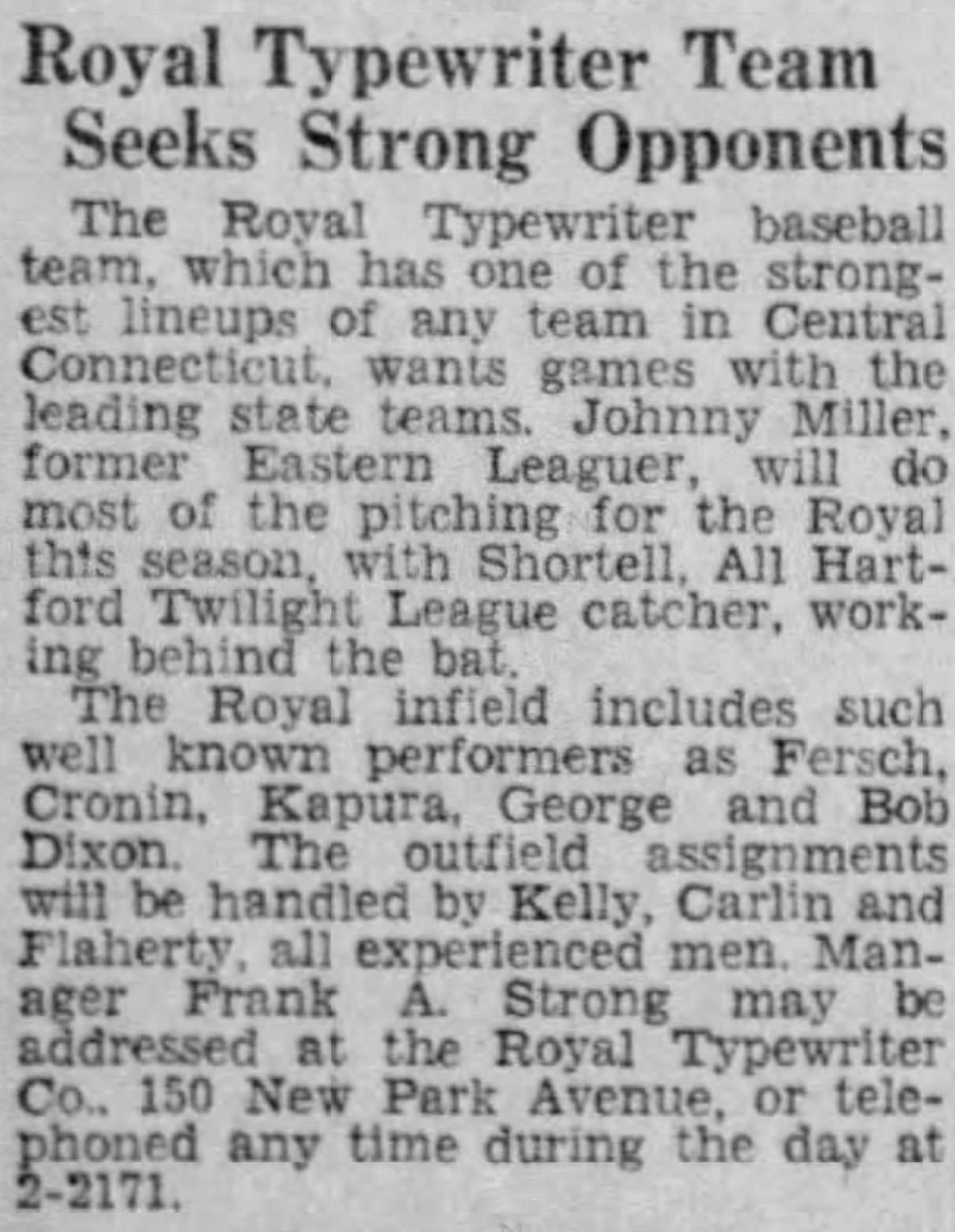 1935 Apr 27 Royal Typewriter Frank A. Strong Manager