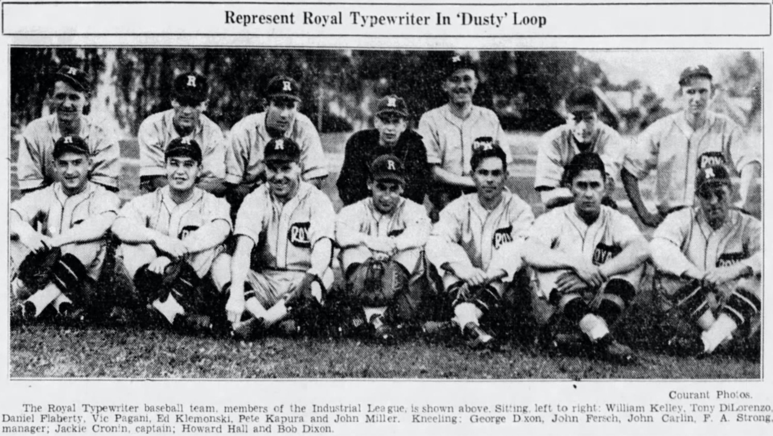 1936 Royal Typewriter Baseball Club Hartford