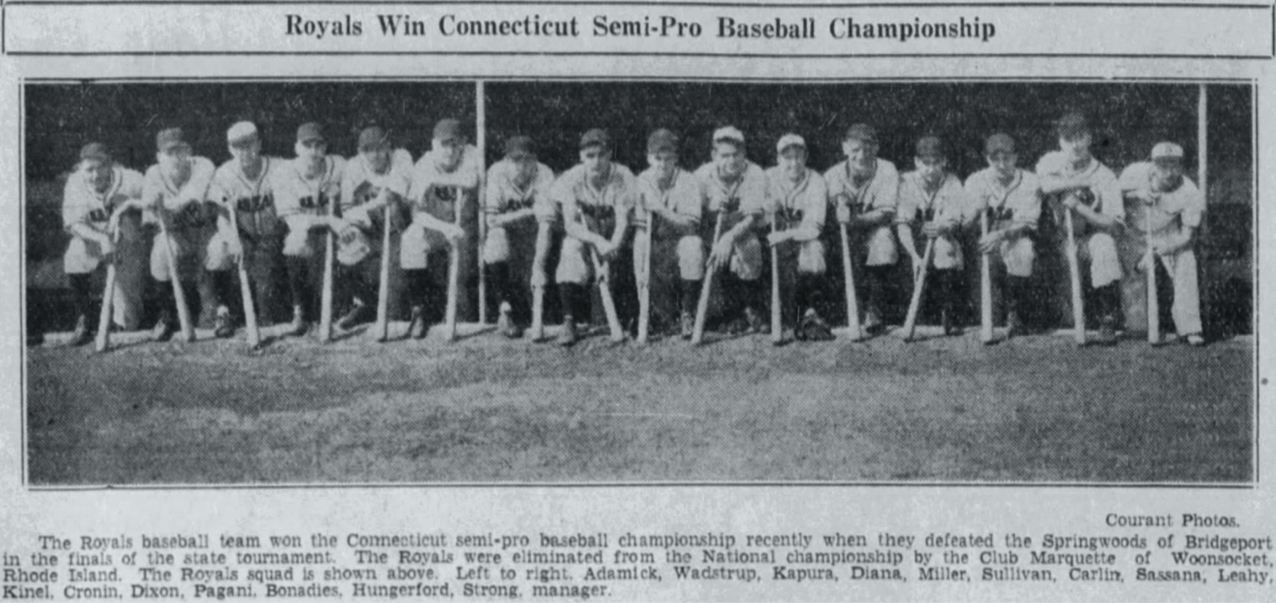 1939 Royal Typewriter Co. Win Connecticut Semi-Pro Baseball Championship