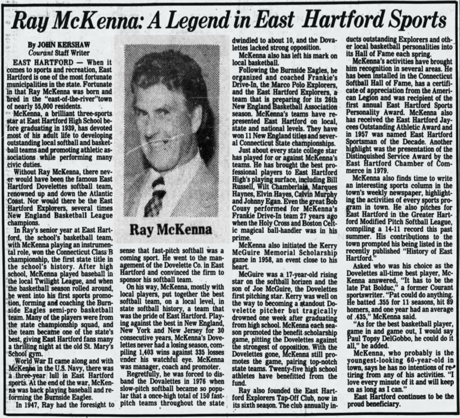 1981 Oct 30 Ray McKenna Legend East Hartford Sports